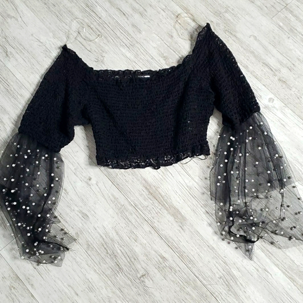 Black embellished top